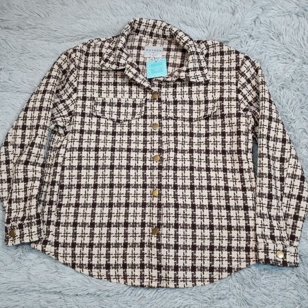 Hayden Jacket Womens S Brown Wool Blend Tweed Fringes Faux Pockets Button Up New